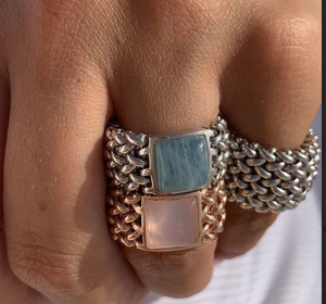 Aura - Aqua on White Ring with Blue Stone